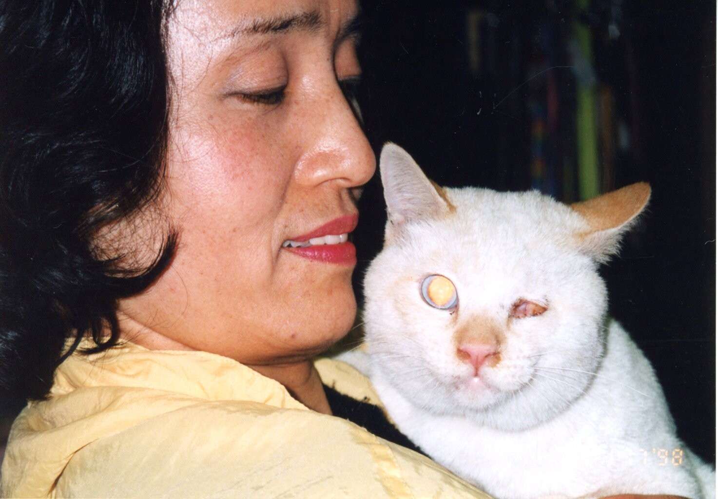 眼がつぶれた白