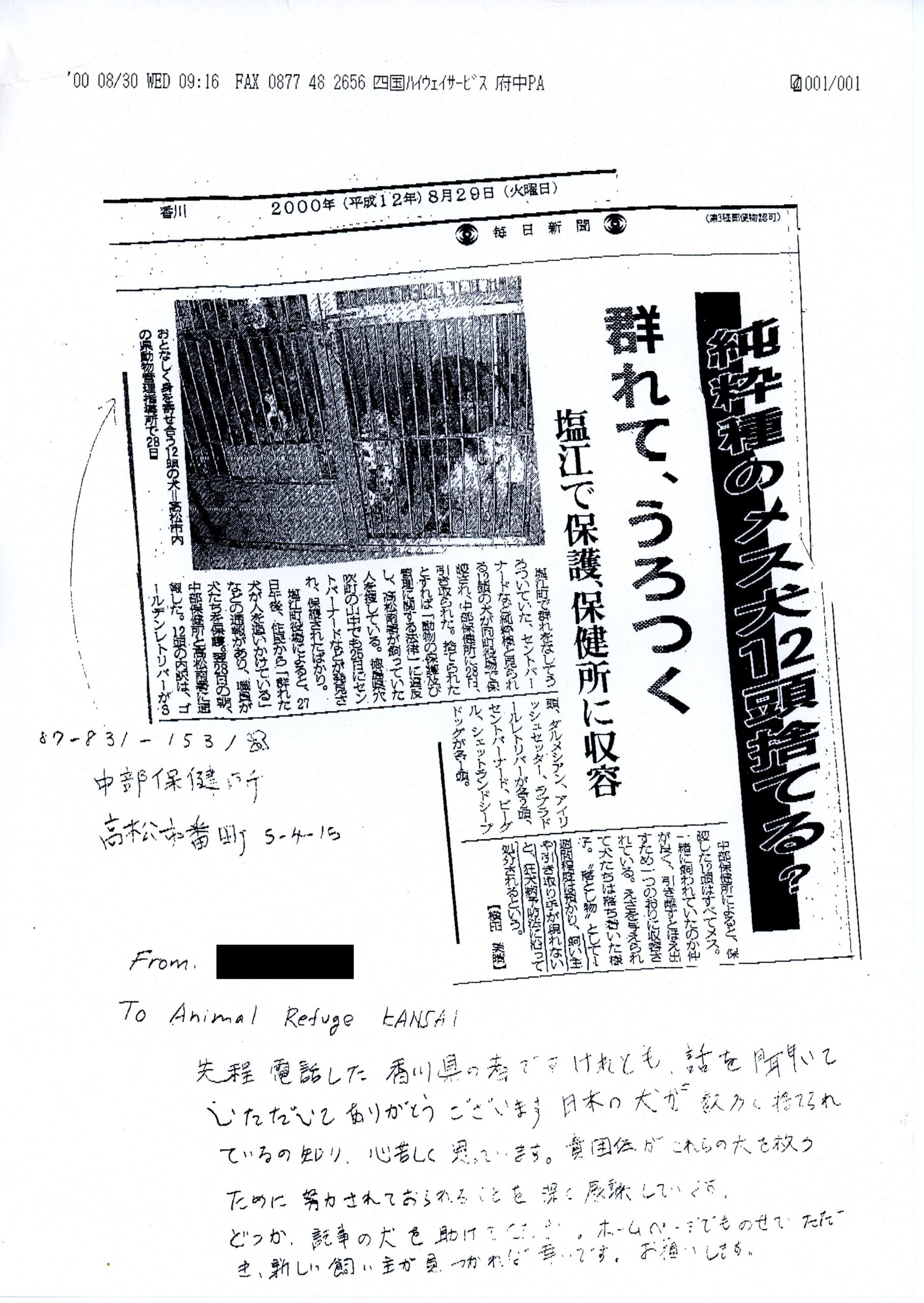 保護中: 香川県の保健所からレスキューされた犬たち_2000年9月